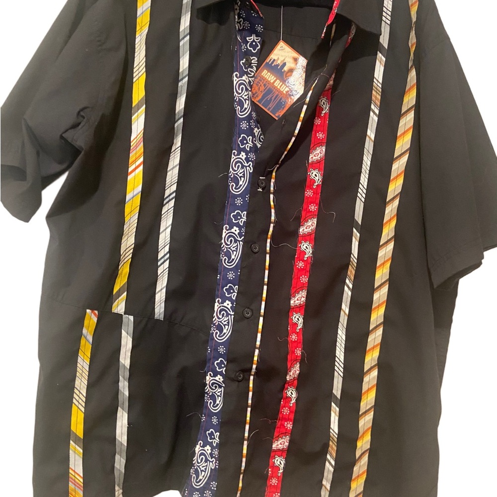 Y2K vintage Raw Blue NWT Deadstock Streetwear vintage mixed pattern button up